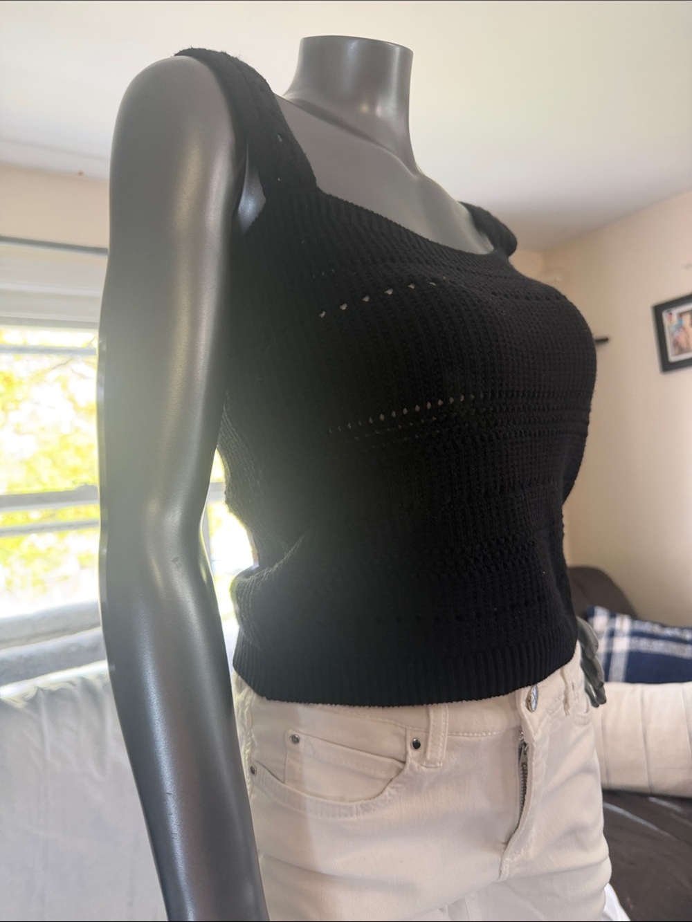 Rails Black Knit Tank Top - Wide Strap Sleeveless Cropped Sweater